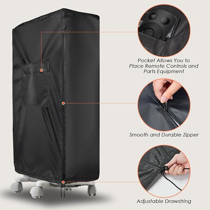 Portable Heater Cover for De'Longhi-14"L x 6"W x 24"H | Waterproof Space Heater Cover for Indoor Outdoor Use, Black