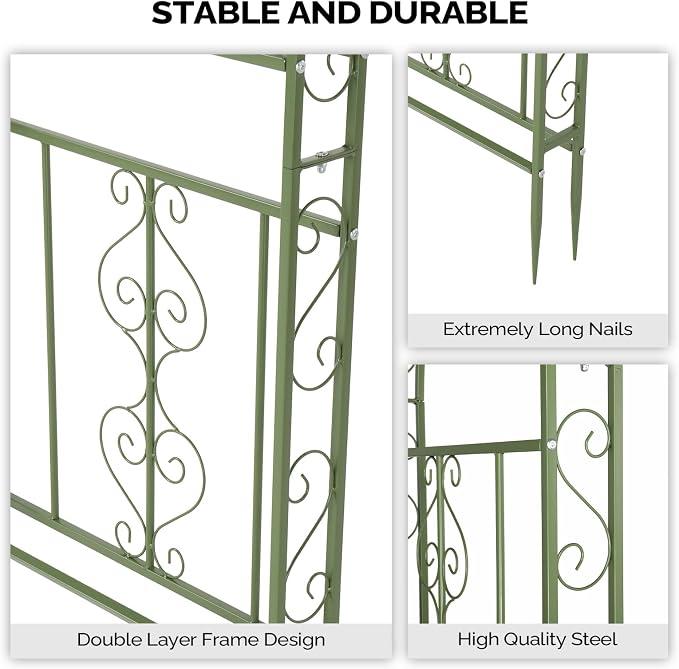 Outvita Garden Arch Arbor, Heavy Duty Metal Arbour Archway, Decorative Frame Stand Trellis for Wedding Ceremony Party Plant Climbing Rose Vines Lawn Courtyard Patio Olive Green