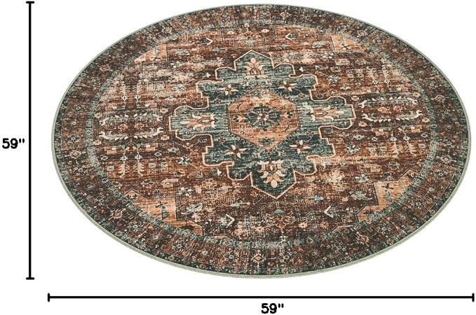 Moynesa Ultra-Thin Washable Round Rug - 5ft Entryway Round Rug Vintage Kitchen Mat, Non-Slip Non-Shedding Stain Resistant Bedroom Carpet for Indoor Living Dining Room Coffee Table Nursery