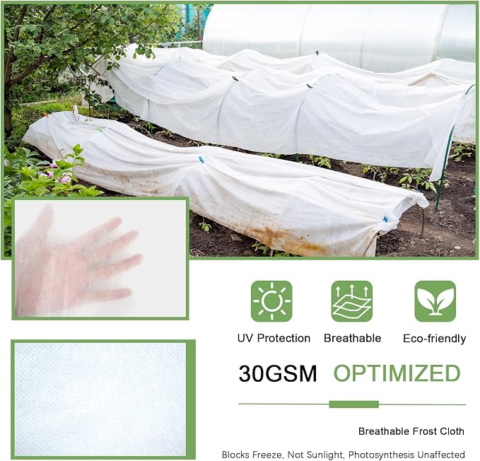 Plant Covers Freeze & Sun Protection, 10x33ft Thickened Reusable Frost Blanket, Non-Woven Row Cover Garden Fabric for Winter Frost, Cold Weather,and Sun Protection for Outdoor Plants, Vegetables