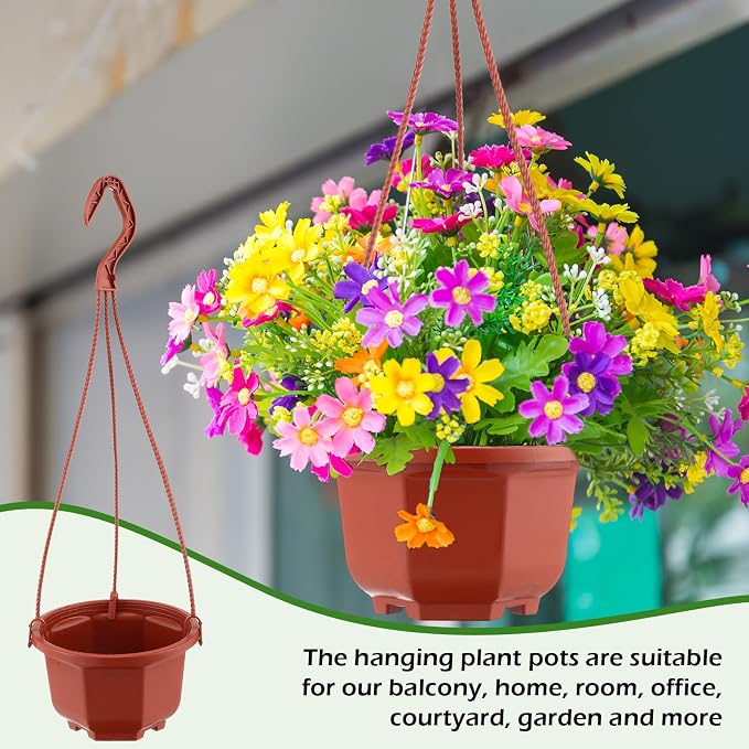 Roshtia 50 Pcs 5.1 inch Plastic Hanging Plant Pots with Hooks Flower Pots Baskets Outdoor Hanging Nursery Planter Holder for Home Garden Balcony Porch(Brown, 5.1 inch)