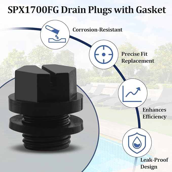 SPX1700FG Pool Pump Pipe Drain Plugs with Gaskets,Swimming Pool Replacement for Hayward Super Pump,Power-Flo LX,Powe Flo II,Max Flo Series,4 pcs