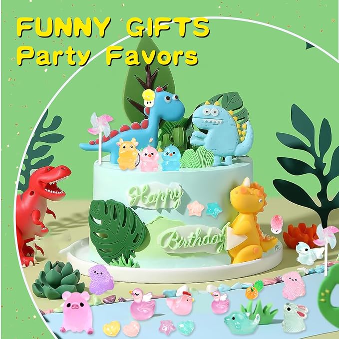 LJMBOEN 400pcs Luminous Mini Resin Animal in The Dark Tiny Miniature Figures Ornament Duck Frog Mushroom Owl Dog Rabbit Crab Dolphin Shell Fairy Garden Accessories Aquarium Landscape Bonsai Decor