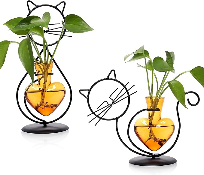 Plant Terrarium Plant Propagation Station Cat Lover Gifts for Women | Plant Lovers Home Office Decor Cat Desk Accessories