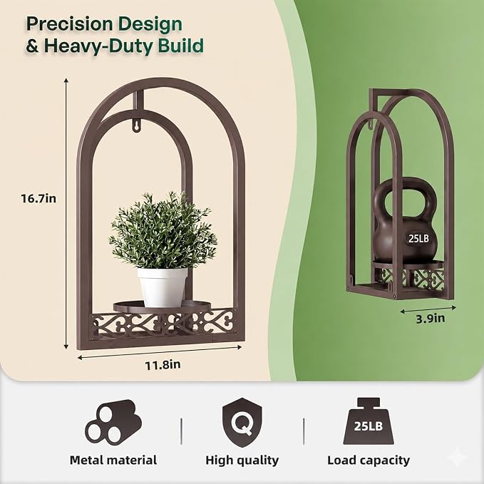 Hanging Planter for Indoor & Outdoor Plants, Mid Century Modern Iron Frame Wall Decor for Living Room Garden Patio 3 Pack Coffee（No Light）