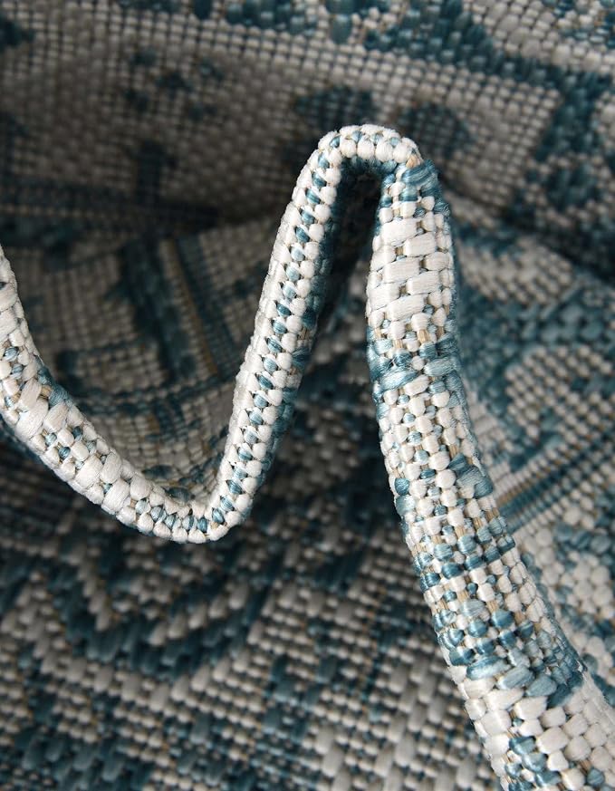 Unique Loom Outdoor Aztec Collection Area Rug - Chalca (2' 7" x 12' Runner, Aqua/ Ivory)