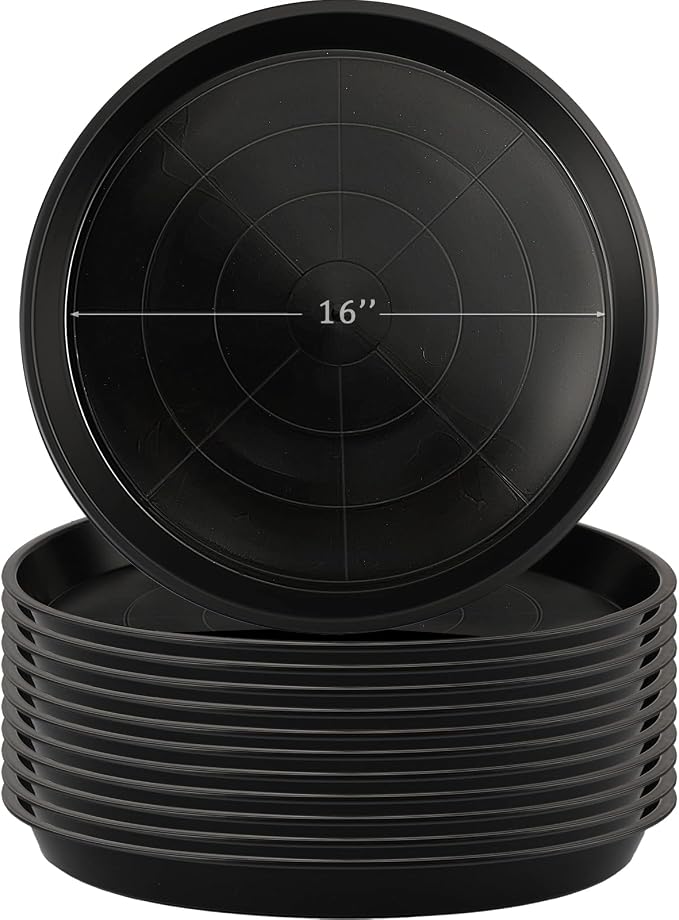 Eccliy 12 Pcs Plastic Plant Saucers Round Plant Tray Large Flower Pot Heavy Duty Planter Water Trays Thick Planter Drip Saucers for Indoors and Outdoors(16 Inch,Black)