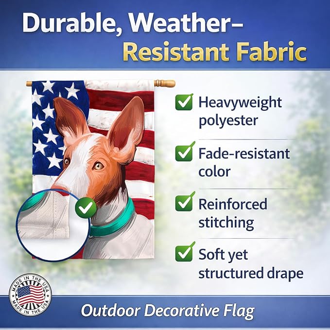 Caroline's Treasures CK6565CHF Ibizan Hound Dog American Flag House Flag Large Porch Sleeve Pole Decorative Outside Yard Banner Artwork Wall Hanging, Polyester, House Size, Multicolor