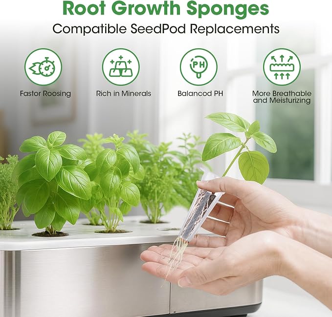 129Pcs Hydroponic Pods Kit with A&B Plant Food, 50 Grow Sponges, 50 Plant Labels, 12 Grow Baskets, 12 Grow Domes and 1 Tweezers - Indoor Hydroponics Supplies