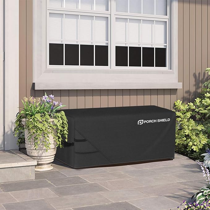 Porch Shield Patio Deck Box Storage Cover - 600D Outdoor Waterproof Cover for 150-230 Gallon Box Tear Resistant Rectangular Fire Pit Table Covers 62 x 29 x 28inch Black