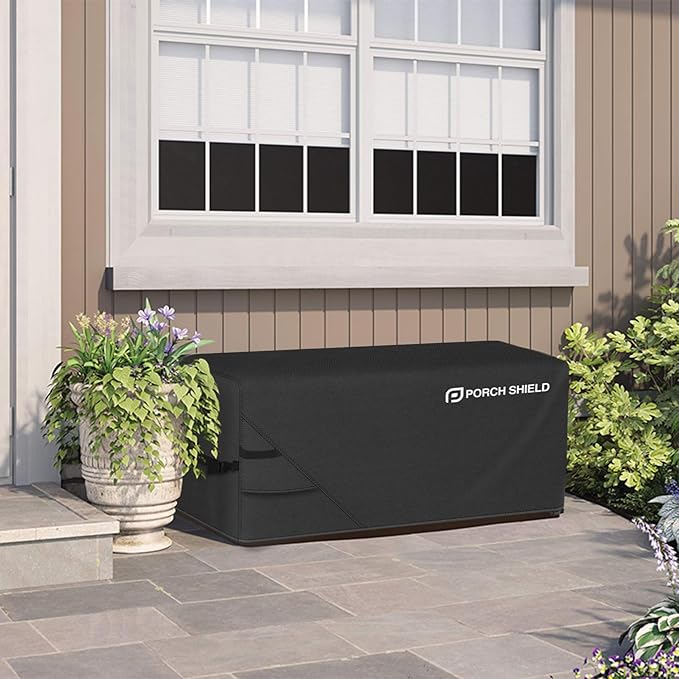 Porch Shield Patio Deck Box Storage Cover - 600D Outdoor Waterproof Cover for 130-150 Gallon Box Tear Resistant Rectangular Fire Pit Table Covers 60 x 24 x 26 inch Black