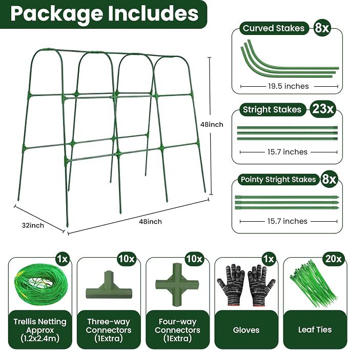OTOSUNNY Cucumber Trellis, 50x48 inch Garden Arch Trellis for Climbing Plants Outdoor, Rustproof Metal Plant Support Vegetable Vine Tomato Cage Bean Pea Cucumber Trellis for Raised Garden Bed, Green