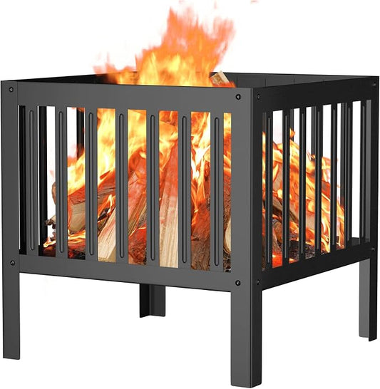 TBMLC 16-Inch Square Steel Grating Fire Pit in Black - Portable and Durable,Perfect for Backyard, Camping, and Bonfire Gathering Outdoor