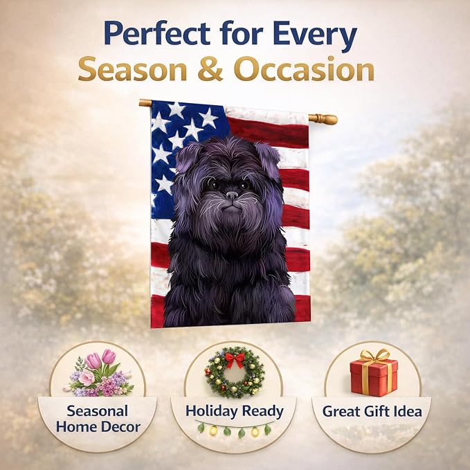 Caroline's Treasures CK6382CHF Affenpinscher American Flag House Flag Large Porch Sleeve Pole Decorative Outside Yard Banner Artwork Wall Hanging, Polyester, House Size, Multicolor