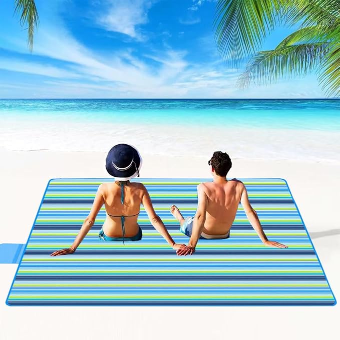 K Y KANGYUN Extra Large Picnic Blanket Outdoor Beach Blankets, Water-Resistant Foldable Sandproof Blankets Cute Picnic Mat for Beach, Camping Grass Lawn Park Mats (Blue, 80x80 in)