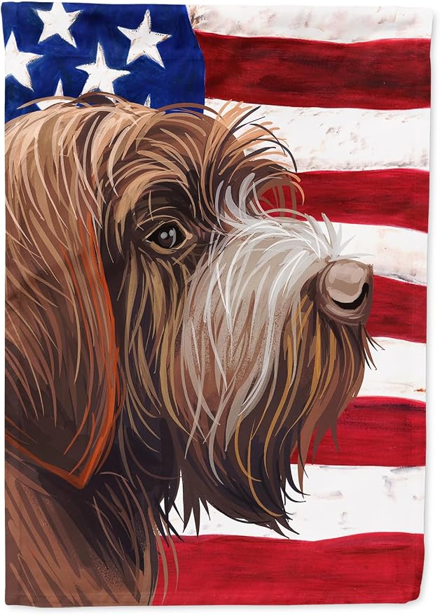 Caroline's Treasures CK6757CHF Wirehaired Pointing Griffon American Flag House Flag Large Porch Sleeve Pole Decorative Outside Yard Banner Artwork Wall Hanging, Polyester, House Size, Multicolor