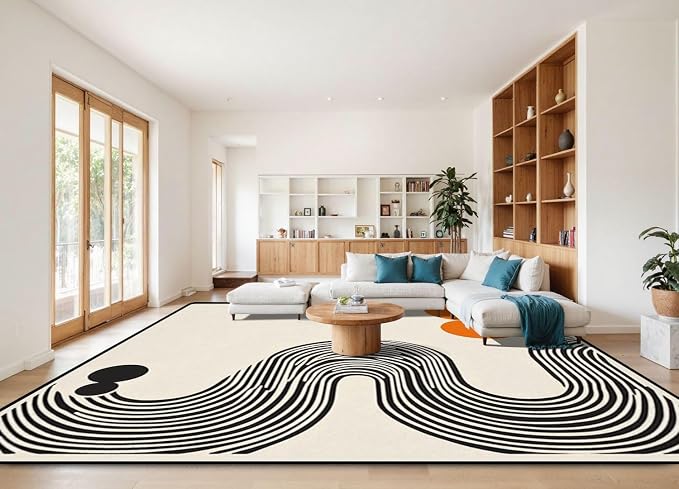 10x14 Area Rugs for Living Room Abstract Poster Geometric Shapes Boho Wall Decor Mid Century Washable Large Area Rug for Bedroom Non Slip Outdoor Carpets Soft Mats Kitchen Home Office Decor