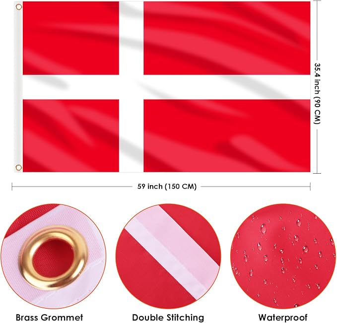 AhfuLife 2 Pcs Denmark Flag 3x5 Ft, Large Denmark National Flags for Outside - Double Side with Brass Eyelets for World Cup Olympic Party Decorations, Bar Garden Street Decoration Indoor Outdoor