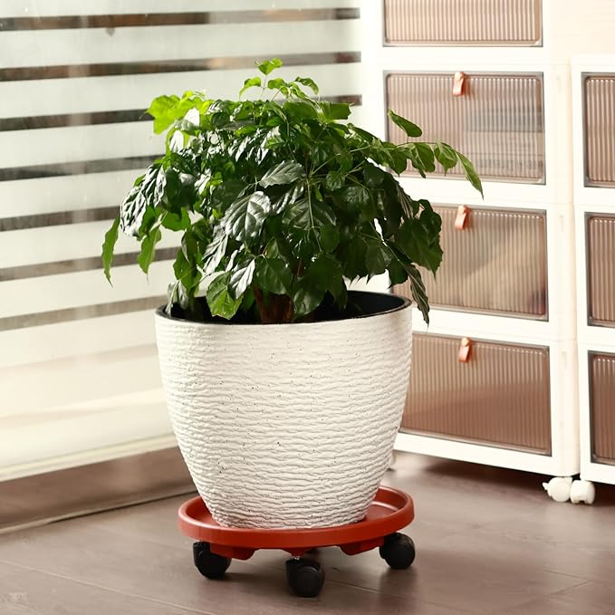 5 Pakcs Large Plant Caddy with Wheels 15.8" Rolling Plant Stands Heavy-duty Plastic Plant Roller Base Pot Movers Plant Saucer on Wheels Indoor Outdoor Plant Dolly with Caster Tray Coaster Red