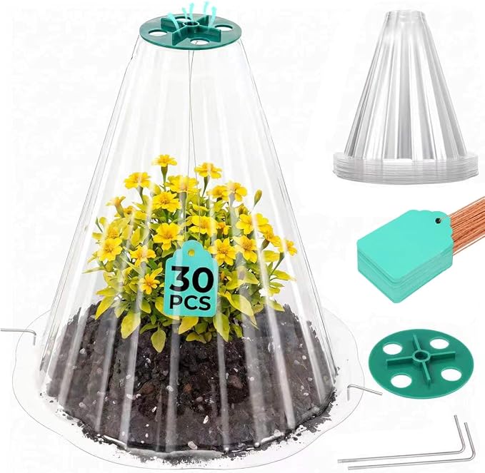 Cloches for Plants, Transparent Plant Covers, Garden Cloches with Humidity Domes, Securing Pegs and Plant Labels, Reusable Plant Protectors from Animals Plant Bell Cover (Transparent-30pcs-M)