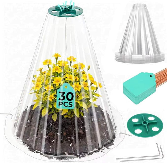 Cloches for Plants, Transparent Plant Covers, Garden Cloches with Humidity Domes, Securing Pegs and Plant Labels, Reusable Plant Protectors from Animals Plant Bell Cover (Transparent-30pcs-M)