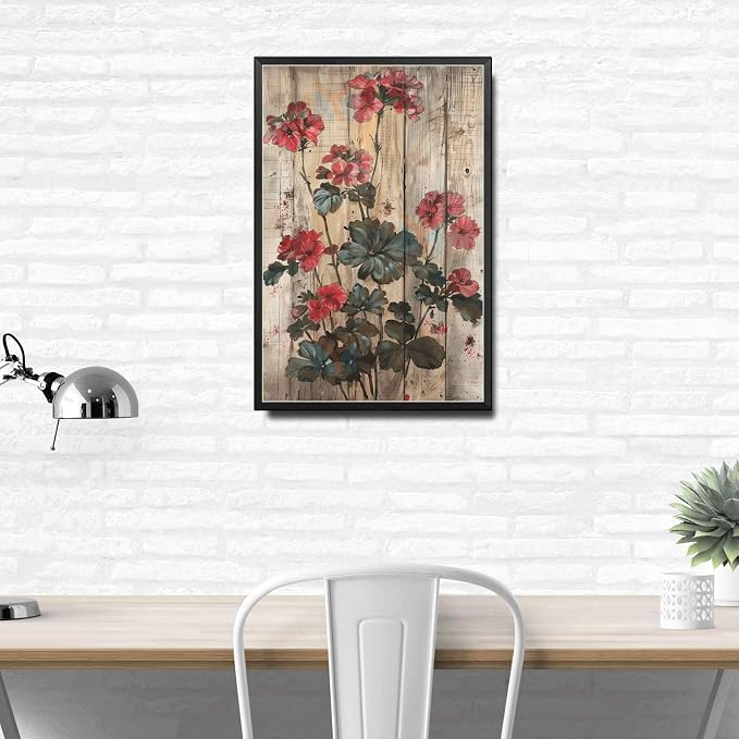 Metal Sign Tin Sign Vintage Wall Art Rustic Garden Pelargoniums Tin Sign for Vintage Wall Art Shabby Chic Gardens and Distressed Wood Home Decor for Restaurant 12×16 Inches with Metal Frame