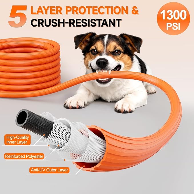 SPECILITE 3/4'' Heavy Duty Rubber Garden Hose 75FT, 1300psi Burst, 450psi Working, Hot/Cold Water Hose, -50℉ -170℉, 5 Layered Pipe, UV Resistant, 3/4" Brass Fittings for Outdoor, Agriculture