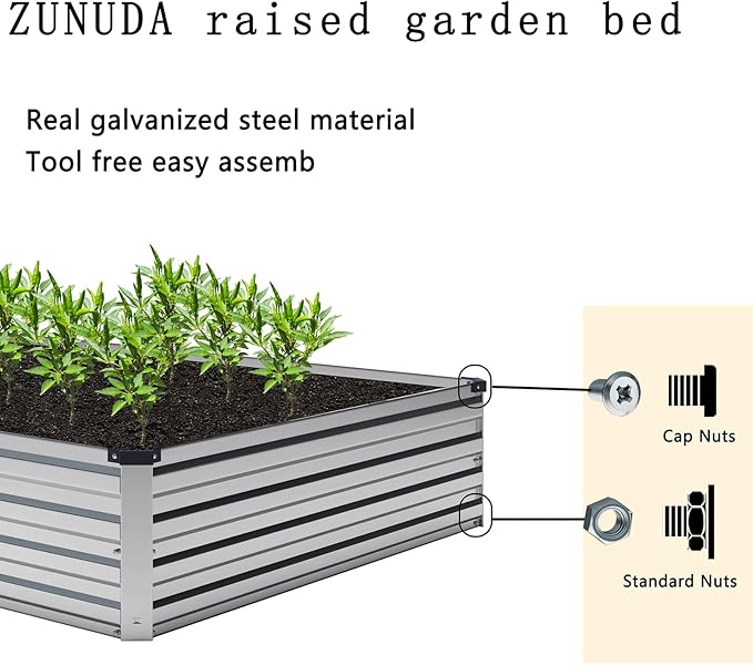 2PCS 8x2x1ft Galvanized Raised Garden Kit,Metal Planter Box,Silver | Outdoor Elevated Metal Planter Box For Vegetables, Flowers & Herbs. Rustproof Galvanized Steel, Open Drainage, Easy Assembly