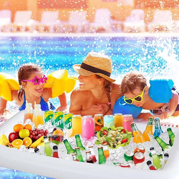 Inflatable Serving Bar & Mesh Food Covers Set, Party Supplies for Picnics Pool Bar Outside Include 1Pcs 53"*25" Inflatable Serving Bar Buffet Cooler, 1Pcs 40"*24" Food Tents