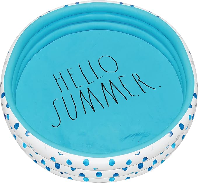 Rae Dunn x CocoNut Float Aqua Polka Dot Mini Pool, Hello Summer Theme | Inflatable swimming pool for kids, splash design, easy setup, great backyard fun, durable, perfect for summer parties