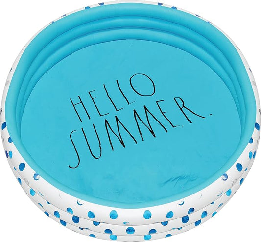 Rae Dunn x CocoNut Float Aqua Polka Dot Mini Pool, Hello Summer Theme | Inflatable swimming pool for kids, splash design, easy setup, great backyard fun, durable, perfect for summer parties