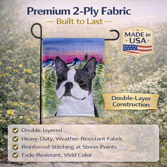 Caroline's Treasures SS8339GF Boston Terrier Garden Flag Mailbox Flag Decorative Yard Flag Banner Outside Patio Artwork Yard Flower Beds, Garden Size, Multicolor