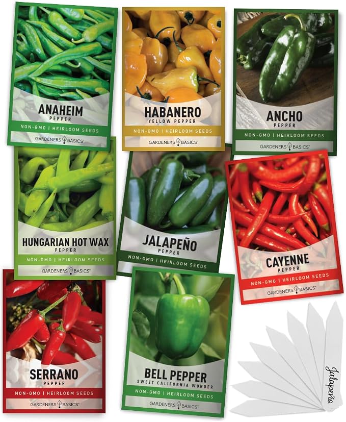 Pepper Seeds Variety Pack Indoor Pepper Growing Kit Our Pepper Seeds Kit Includes Green Bell Pepper, Anaheim, Jalapeno, Cayenne, Habanero, Ancho, Seranno and Hungarian Hot Wax Peppers