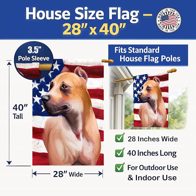 Caroline's Treasures CK6388CHF Alano Espanol American Flag House Flag Large Porch Sleeve Pole Decorative Outside Yard Banner Artwork Wall Hanging, Polyester, House Size, Multicolor
