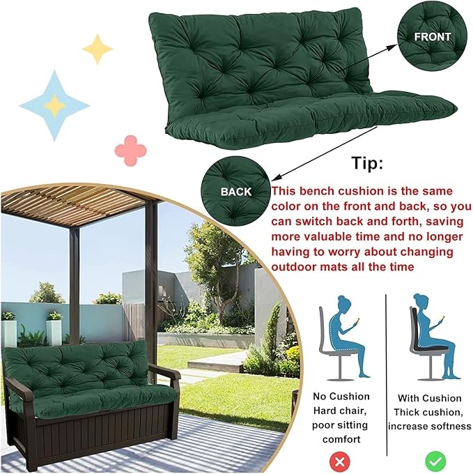 Swing Cushion Replacement Outdoor Porch Waterproof Bench Cushion 2-3 Seater Washable Bench Replacement Cushions for Outdoor Patio Porch Swing Cushions
