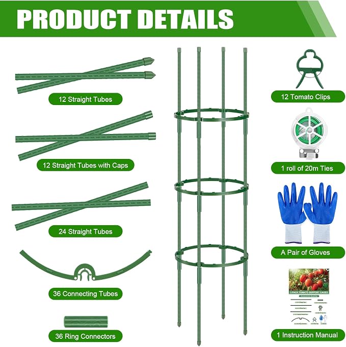 Garden Trellis, New Widened 3 Pack Tomato Cage For Garden, Up To 57'' Heavy-Duty Plant Support Tomato Trellis, Adjustable Height Tomato Stakes,Climbing Vines Flowers Stands Cucumber Trellis Plant Cage