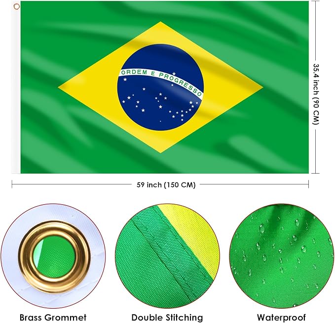AhfuLife Brazil Flag 3x5 Ft, Large Brazilian Flags for Outside - Double Side with Brass Eyelets for Olympic Party Decorations, Soccer Party Decoration Bar Garden Street Decoration Indoor Outdoor