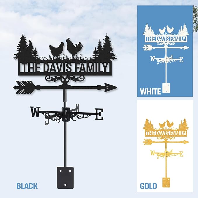 Personalized Metal Weather Vane, Custom Name Weathervane, Chicken Coop Signs, Weather Vanes for Outside, Wind Vanes for Farmhouse Yard Shed Decor, Housewarming Gifts Color07