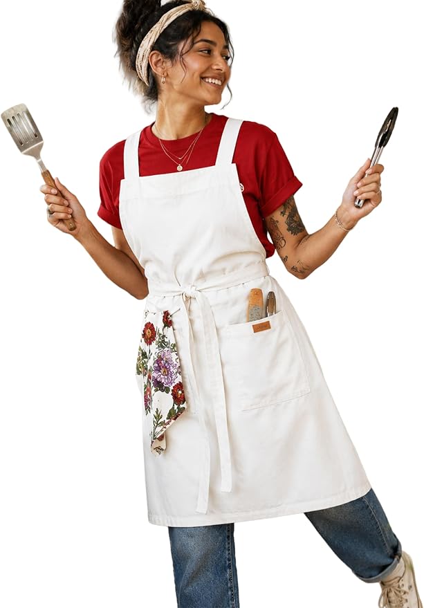 100% Cotton Kitchen Apron with 2 Pockets – Adjustable Chef Apron for Cooking Baking BBQ – Unisex Apron