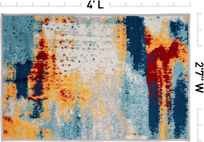 Rugshop Novel Abstract Fade-Resistant Area Rug Multi 2' 7" x 4' | Stain Resistant,Bedroom, Dining Room, Home Office, Kitchen, Entryway, Hallway, Nursery, Kids Room, Guest Room
