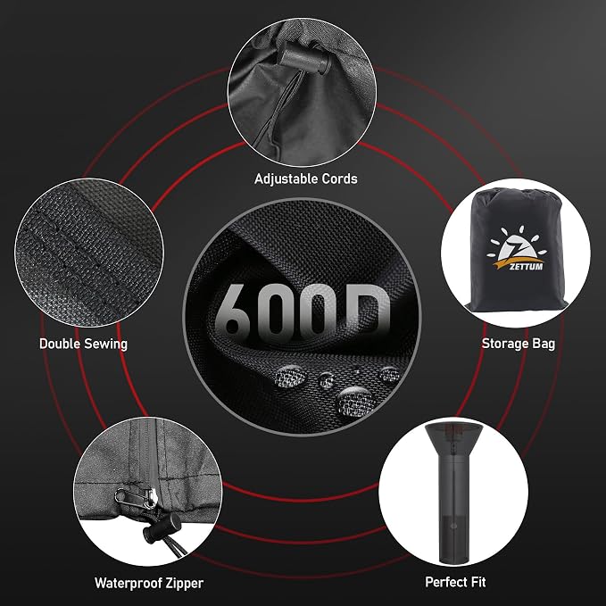 Zettum Patio Heater Covers - 600D Outdoor Heater Cover with Zipper Waterproof Heavy Duty, Propane Heat Cover for East Oak, Hampton Bay, Fire Sense and More (87" Height x 33" Dome x 19" Base)
