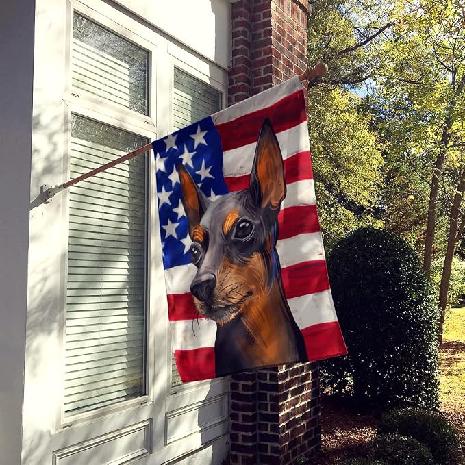 Caroline's Treasures CK6743CHF Toy Manchester Terrier American Flag House Flag Large Porch Sleeve Pole Decorative Outside Yard Banner Artwork Wall Hanging, Polyester, House Size, Multicolor