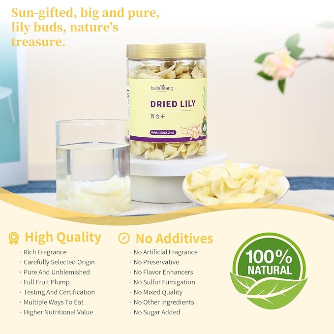 Dried Lily Bulbs 200g (7oz) Herbal Tea, Dried Lily Buds Bulbs Bai He Lilies for Tea, Cooking, Porridge, Sulfur Free, No Additives 百合干龙牙百合 银耳莲子百合羹原料