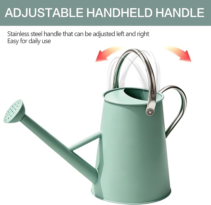 Metal Watering Can with Stainless Steel Handle for Outdoor and Indoor Plants, Watering Can Decor, 1.5 Gallon (Cream Green)