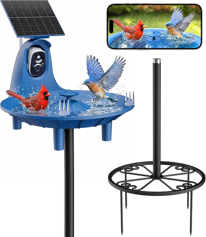 LongPlus Bird Baths Fountain Outside：Bird Bath with 2K Camera, Solar Powered Outdoor Birdbath with Color Night Vision Camera, AI Bird Identification, Ideal Gift for Nature Lover, Parent, Friend