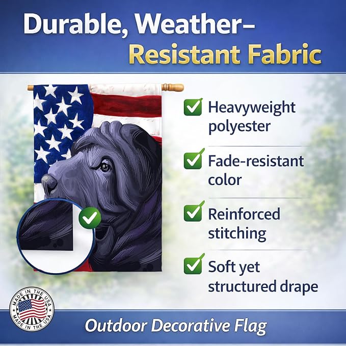Caroline's Treasures CK6620CHF Miniature Shar Pei Dog American Flag House Flag Large Porch Sleeve Pole Decorative Outside Yard Banner Artwork Wall Hanging, Polyester, House Size, Multicolor