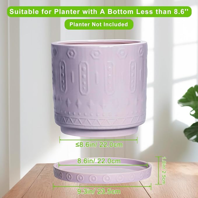 Eightpot Plant Plates to Catch Water, 9.3 Inch Plant Pot Saucers for Indoor Outdoors, Round Plants Drip Tray, Modern Ceramic Plant Saucer, Decorative Plants Dishes to Catch Water, Garden Gift, Purple