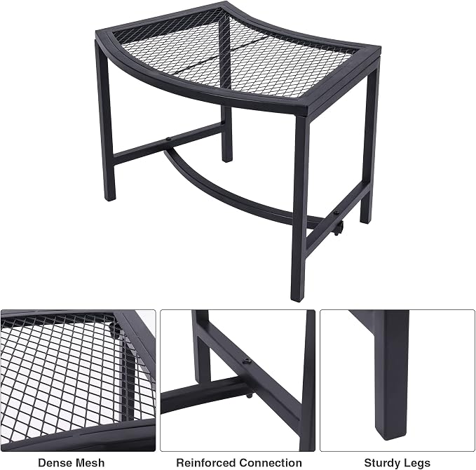 Metal Fire Pit Curved Bench, Backless Powder-Coated Mesh Outdoor Bench, Weatherproof Garden Chair Seating for Firepit Deck Patio Porch Yard, Black
