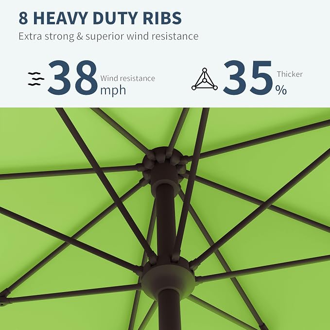 PatioKingdom Patio Umbrella with Push Button Tilt and Crank, Outdoor Market Umbrella with 8 Fiberglass Ribs, UV Protection Table Umbrella for Pool,Backyard,Garden,Deck (Apple Green, 10FT)