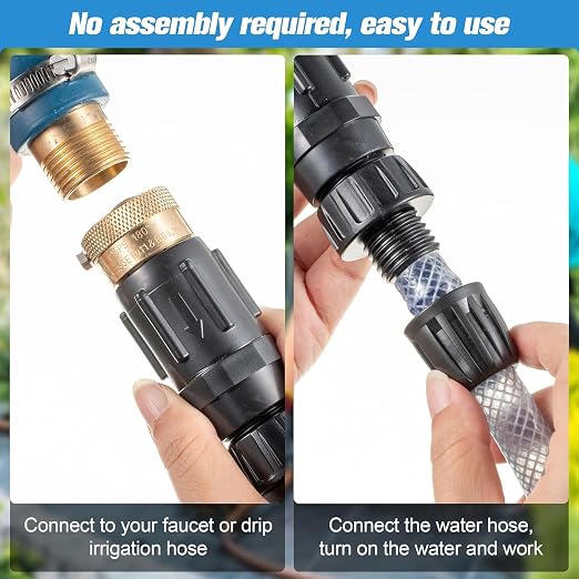 Feekoon 3 Set 25 Psi Drip Irrigation Faucet Adapter Kit 1/2'' Irrigation Tubing to 3/4'' Faucet Water Pressure Regulator Backflow Preventer with Filter, Drip System Parts